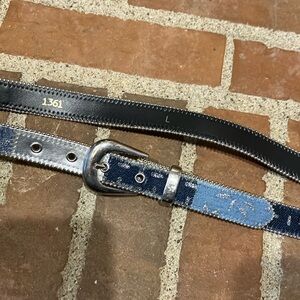 EUC L (32-36”) vintage denim faux leather piecework belt
